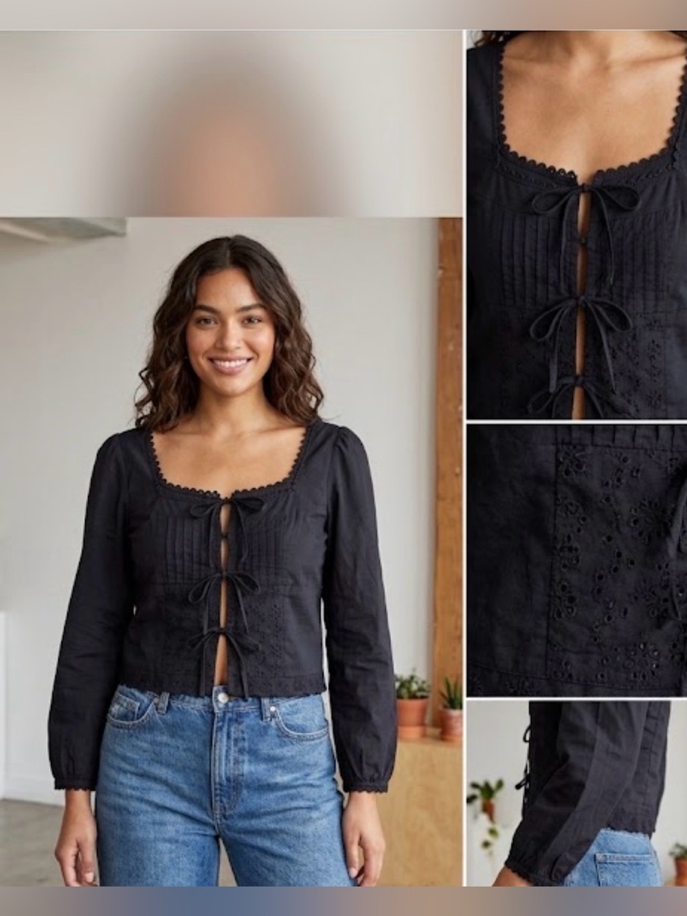 NWT Whimsigoth Tie-Front Top Puff Sleeves eyelet milkmaid peasant Renfaire